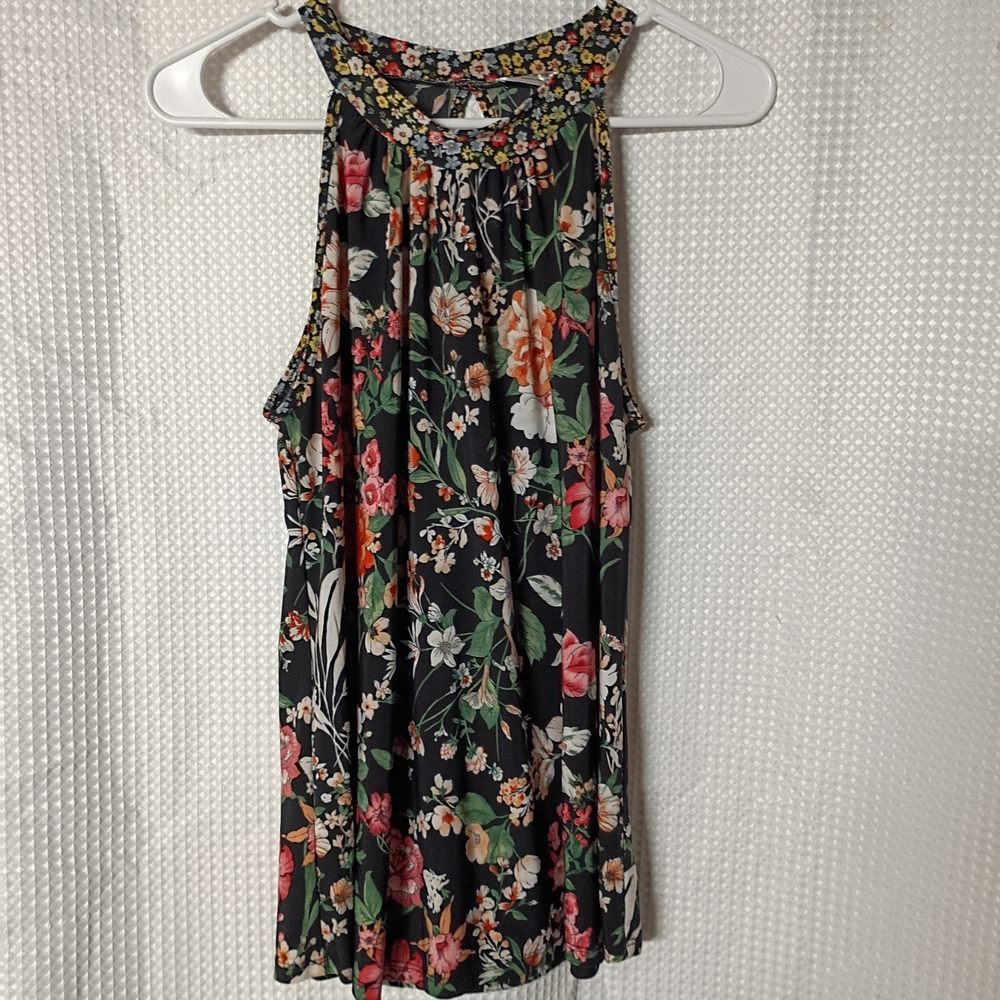 Black Floral Halter Tank Top